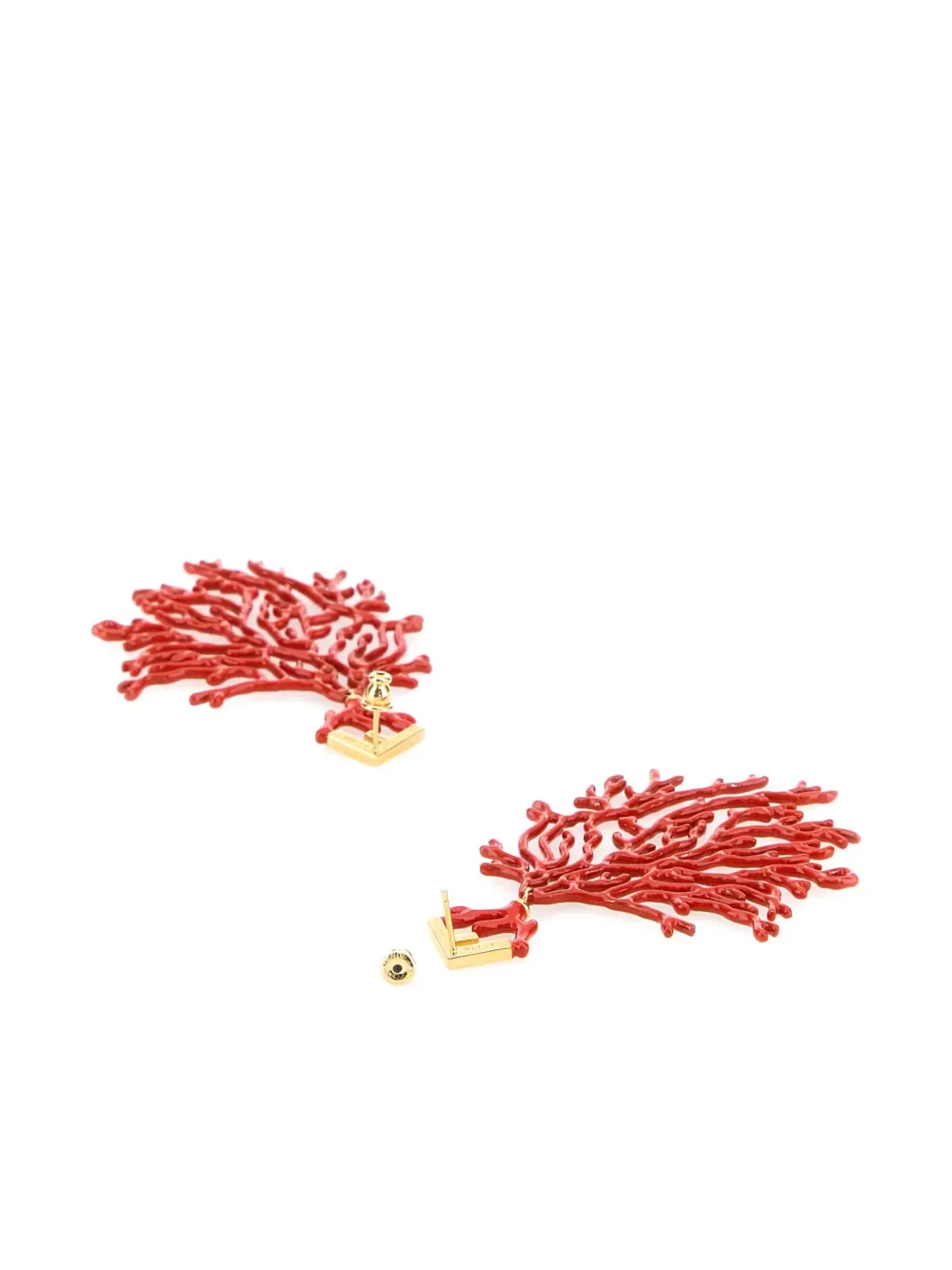 Fendi Metal Drop Earrings With Coral Motif In Red
