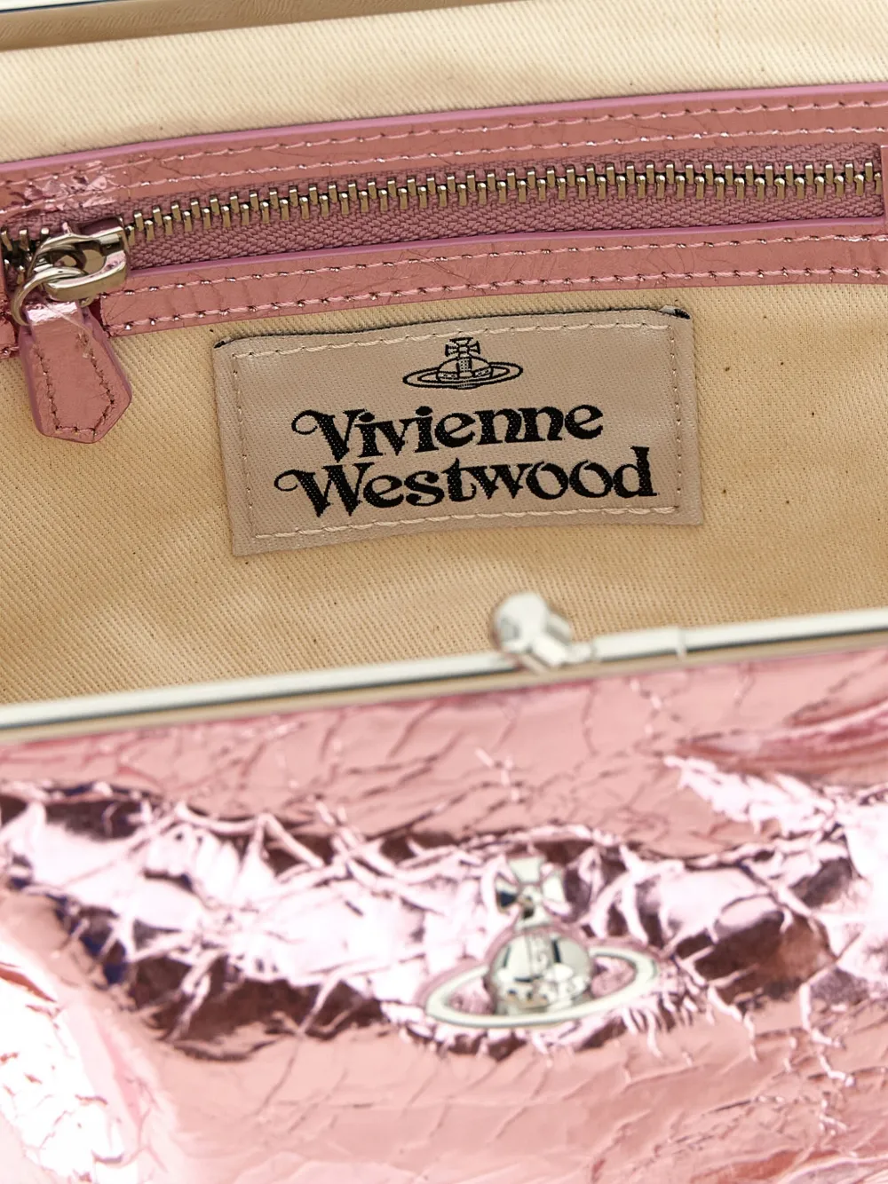 Vivienne Westwood Granny Frame Metallic-effect Tote Bag In Pink