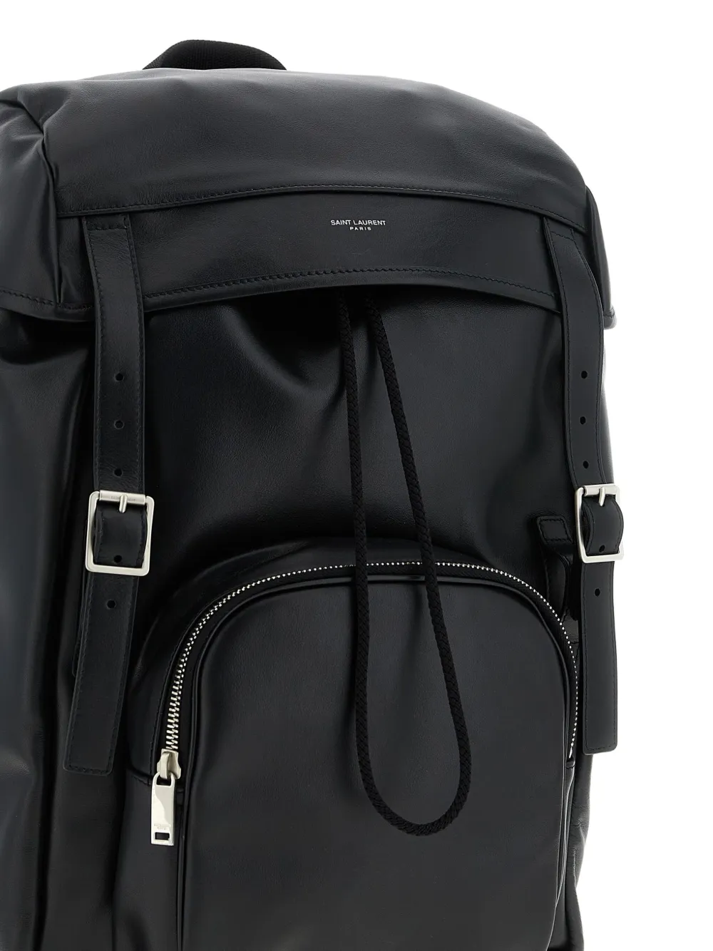 Saint Laurent Versatile Leather Backpack Featuring Zip Pocket In Black
