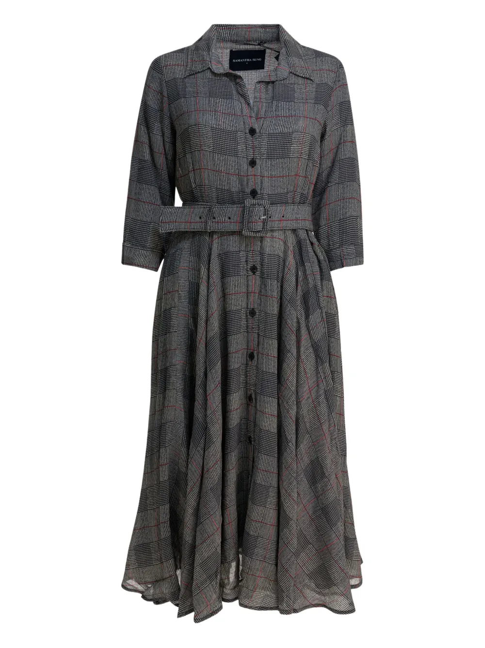 Samantha Sung Grey Checkered Wool Dress In Multi