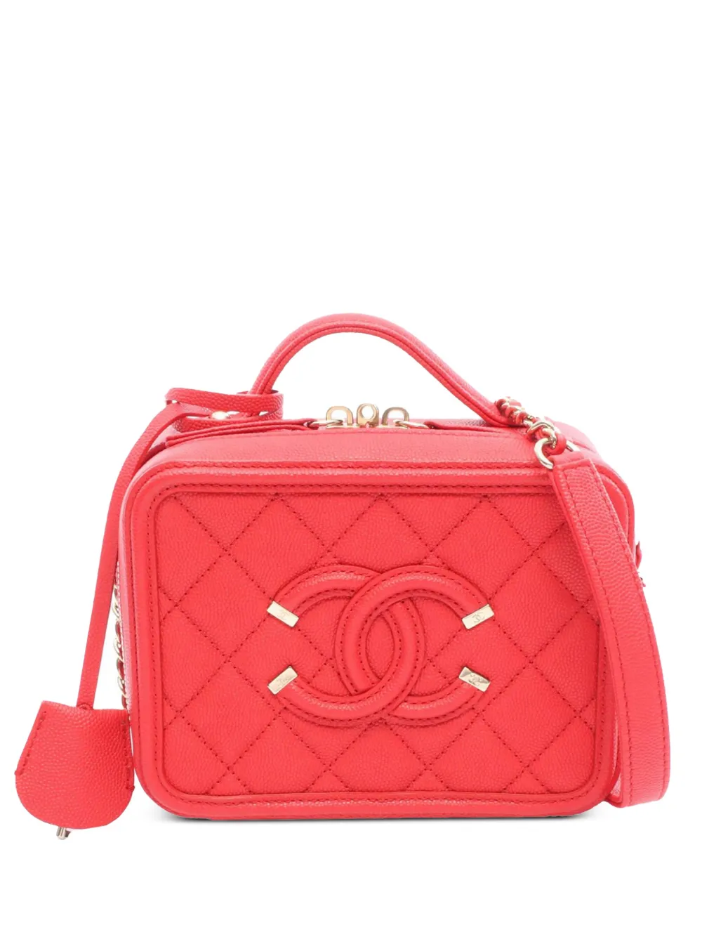 CHANEL Pre-Owned Truousse con tracolla CC Filigree piccola in pelle Caviar 2019 - Rosso