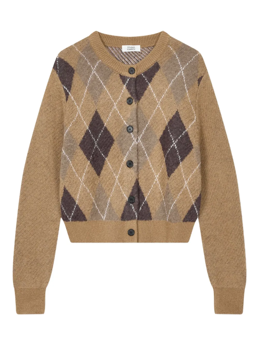 Studio Tomboy Argyle-pattern Round-neck Cardigan In Brown
