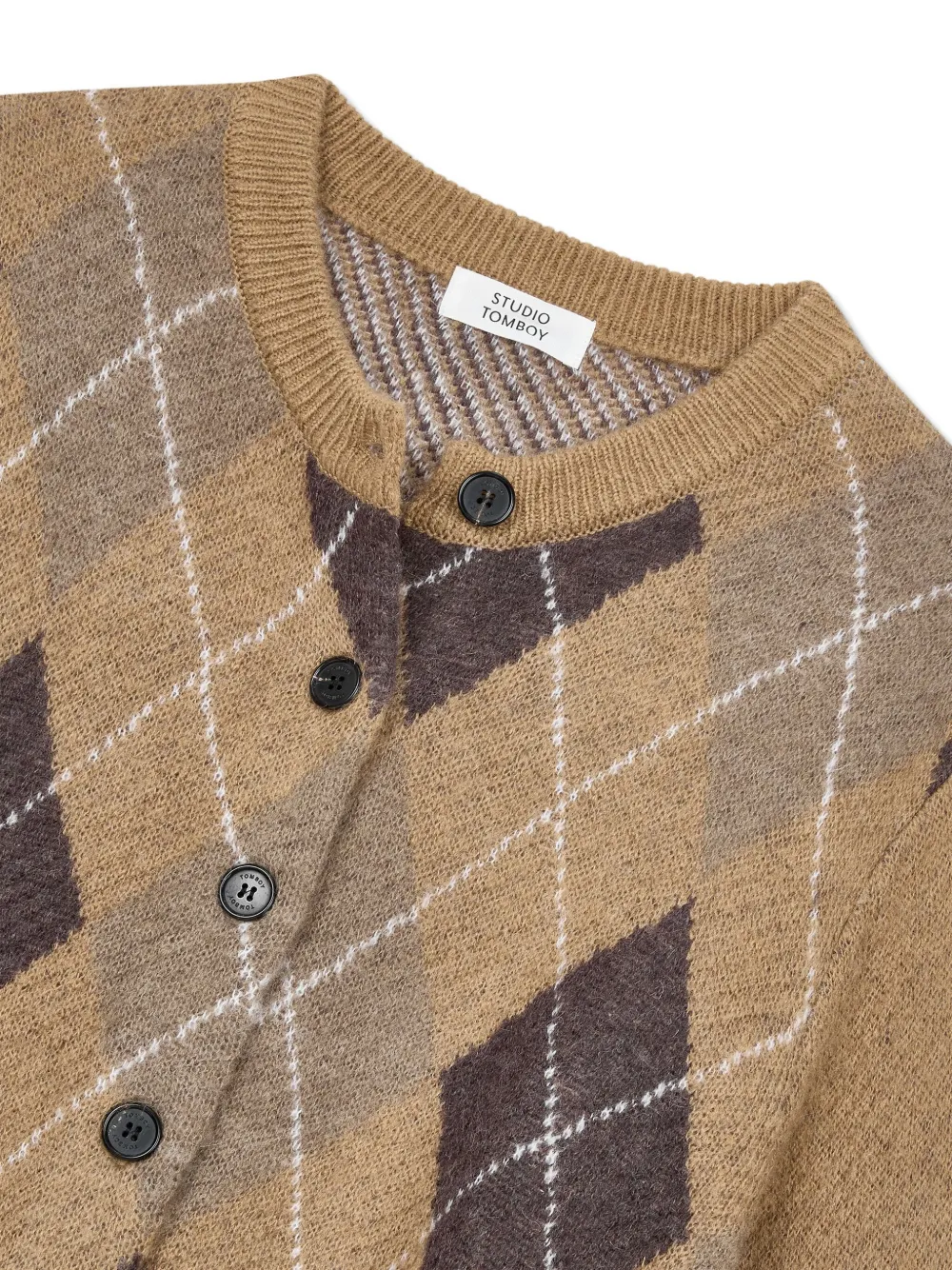 Studio Tomboy Argyle-pattern Round-neck Cardigan In Brown