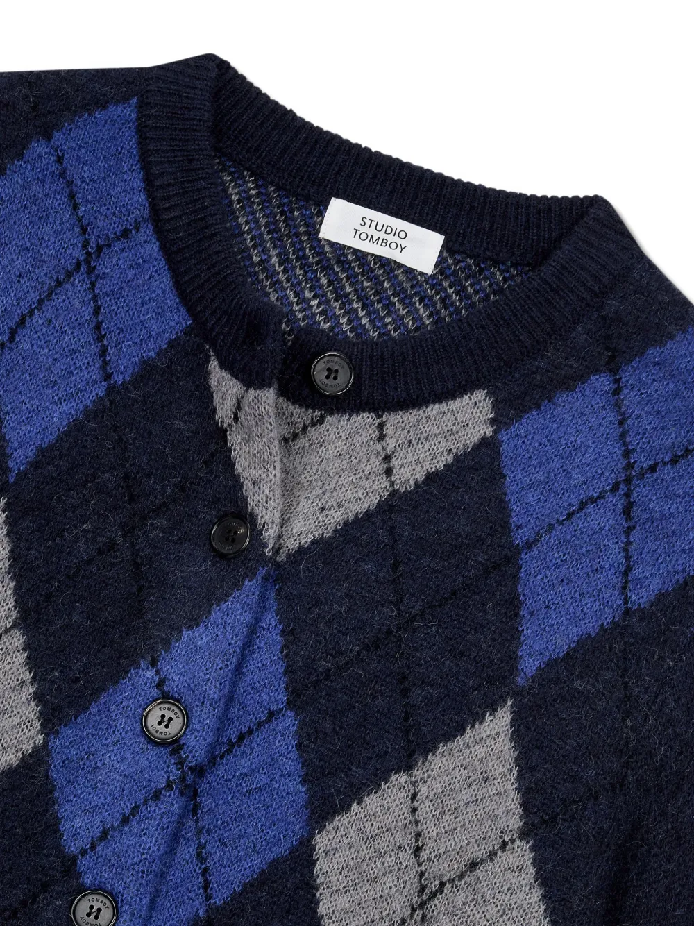Studio Tomboy Argyle-pattern Round-neck Cardigan In Blue