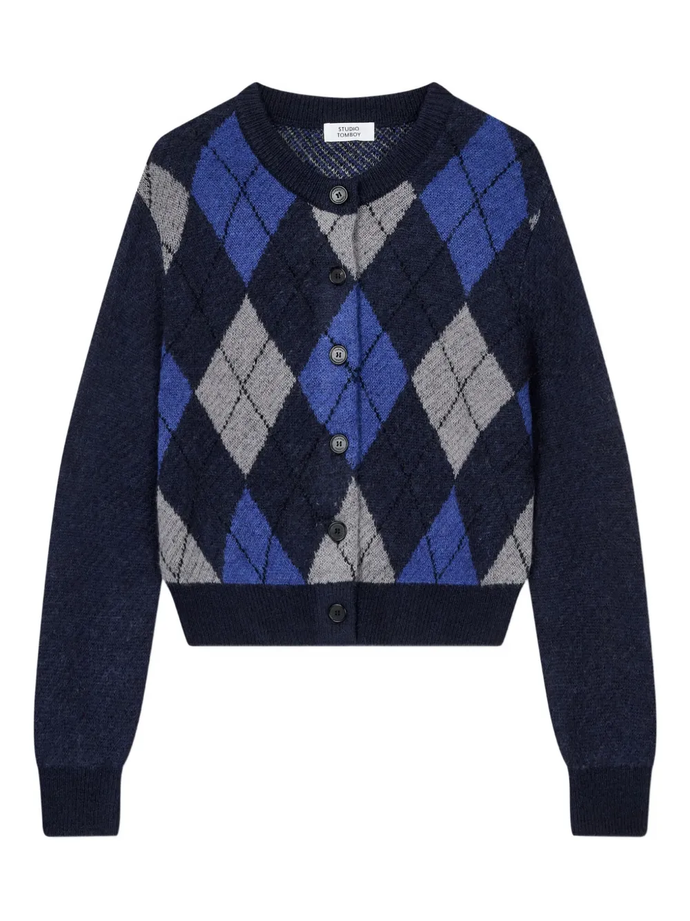 Studio Tomboy Argyle-pattern Round-neck Cardigan In Blue