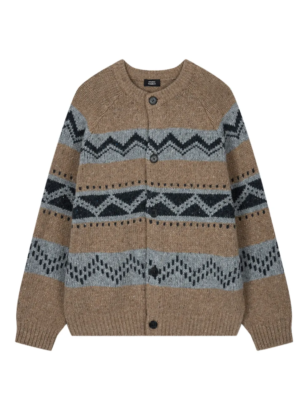 Studio Tomboy Fair Isle Round-neck Cardigan In Brown
