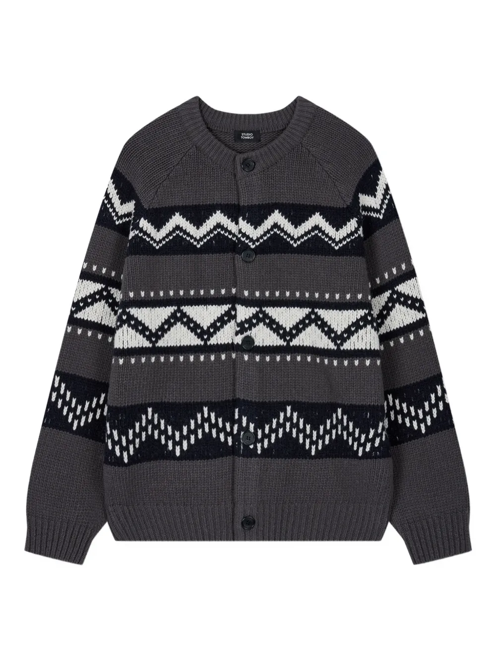Studio Tomboy Fair Isle Round-neck Cardigan In Gray