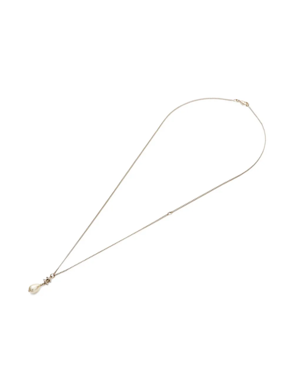 Pre-owned Chanel Signature Interlocking Cc Logo Pearl Necklace In Gold