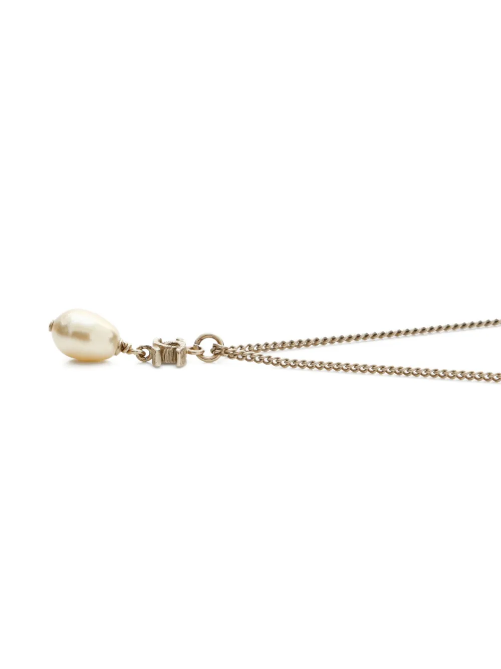 Pre-owned Chanel Signature Interlocking Cc Logo Pearl Necklace In Gold