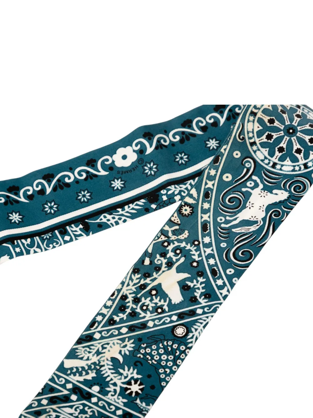 Pre-owned Hermes 1999-2007 Peuple Du Vent Bandana Silk Twilly Scarf Scarves In Blue
