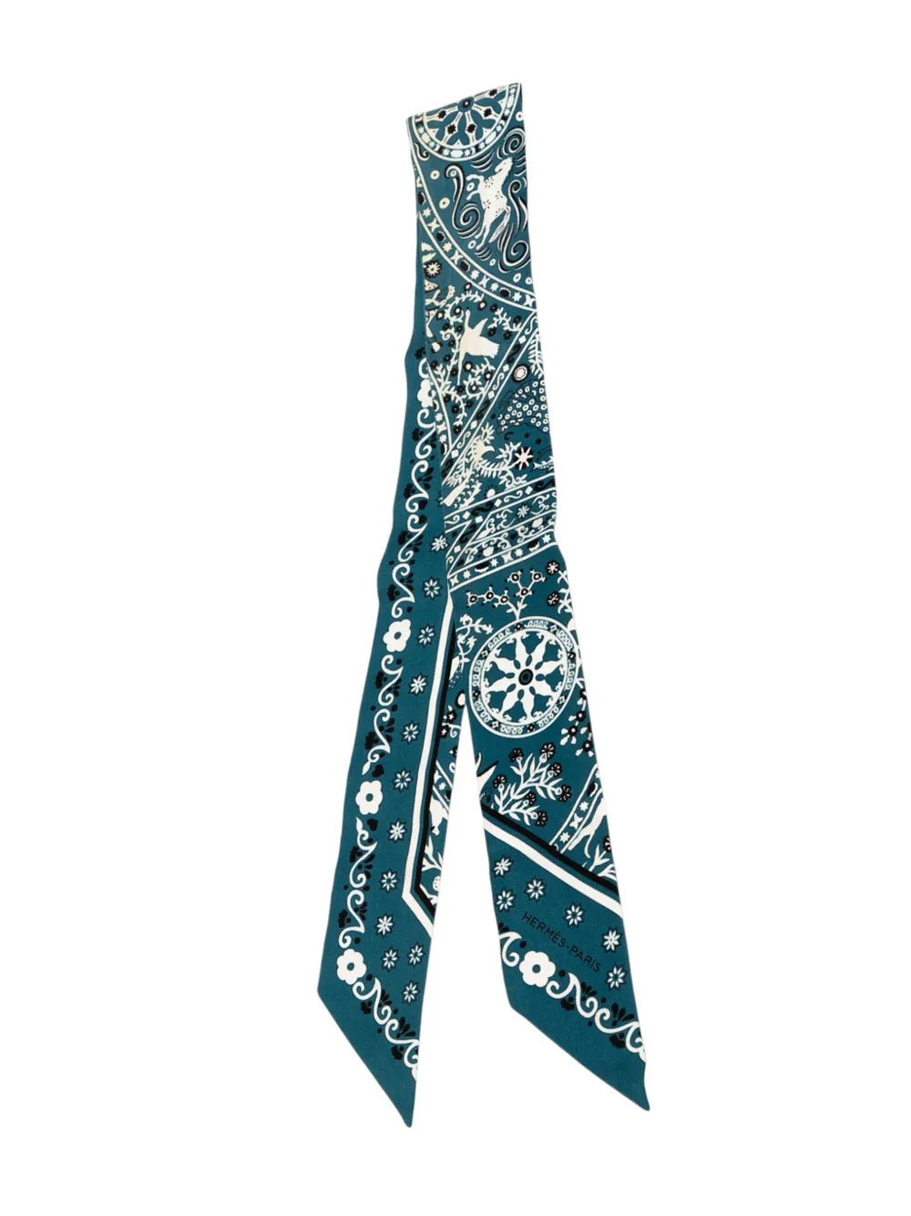 Pre-owned Hermes 1999-2007 Peuple Du Vent Bandana Silk Twilly Scarf Scarves In Blue