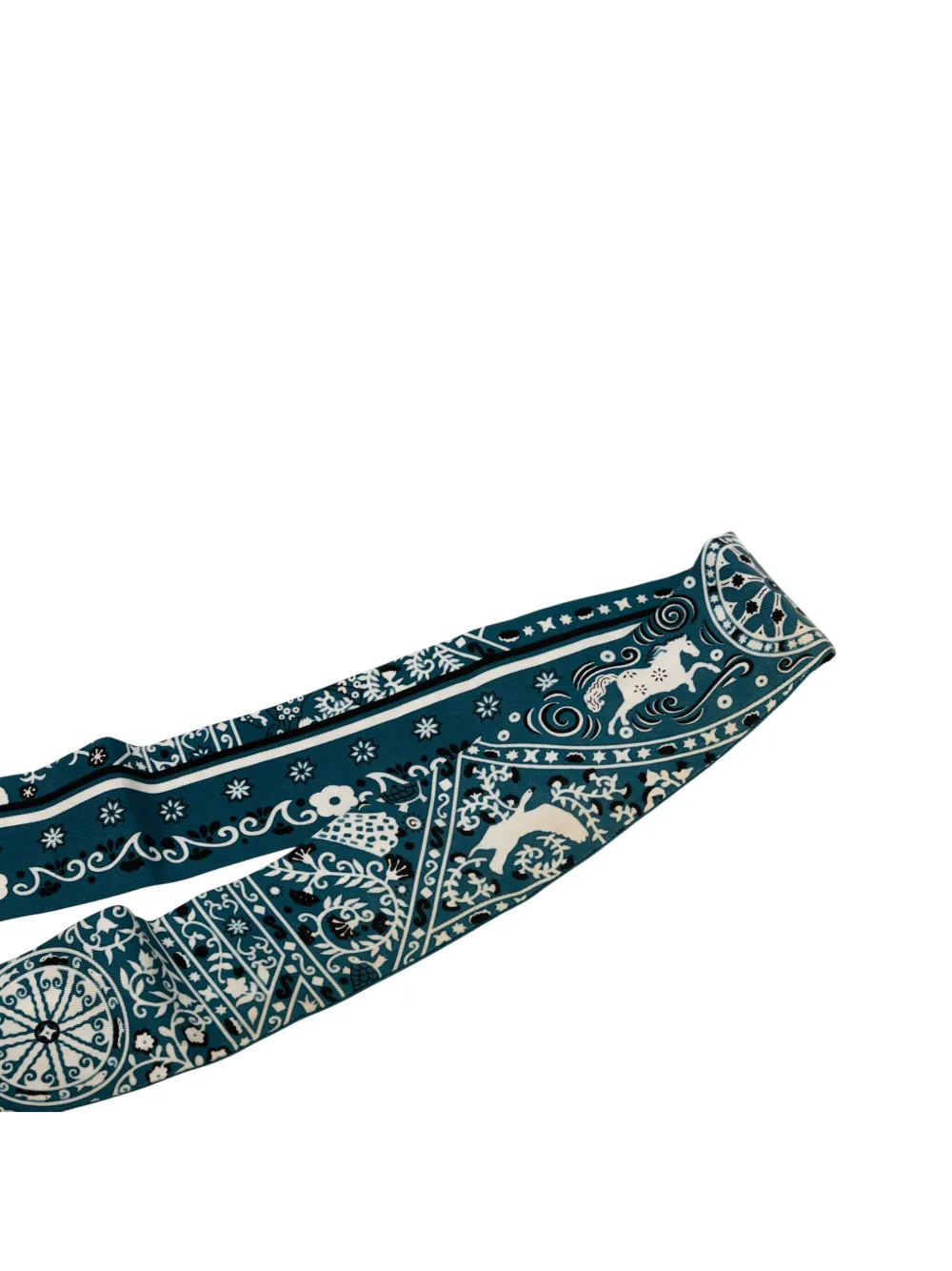 Pre-owned Hermes 1999-2007 Peuple Du Vent Bandana Silk Twilly Scarf Scarves In Blue