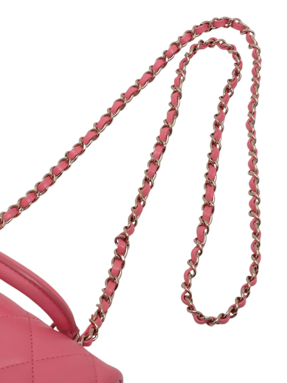 Pre-owned Chanel 2021-2025 Mini Quilted Shiny Lambskin Coco Trip Flap Satchel In Pink