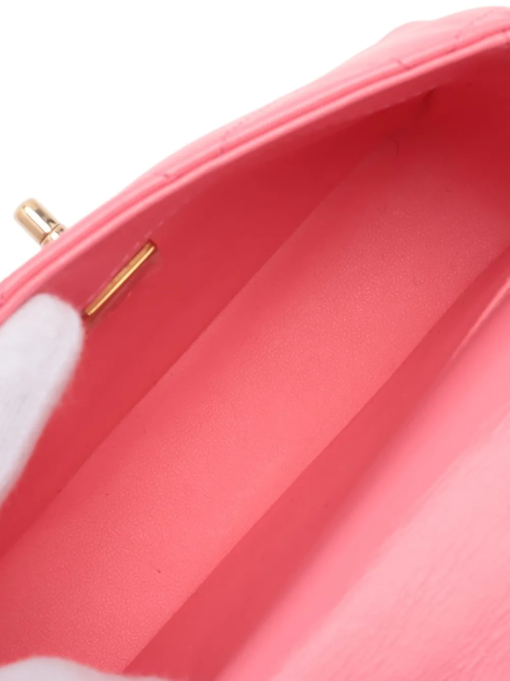 Pre-owned Chanel 2021-2025 Mini Quilted Shiny Lambskin Coco Trip Flap Satchel In Pink