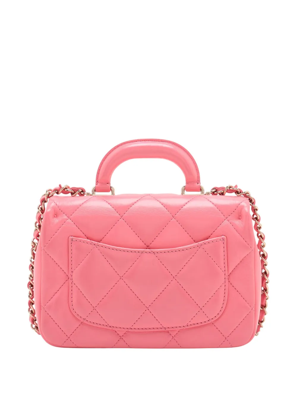 Pre-owned Chanel 2021-2025 Mini Quilted Shiny Lambskin Coco Trip Flap Satchel In Pink