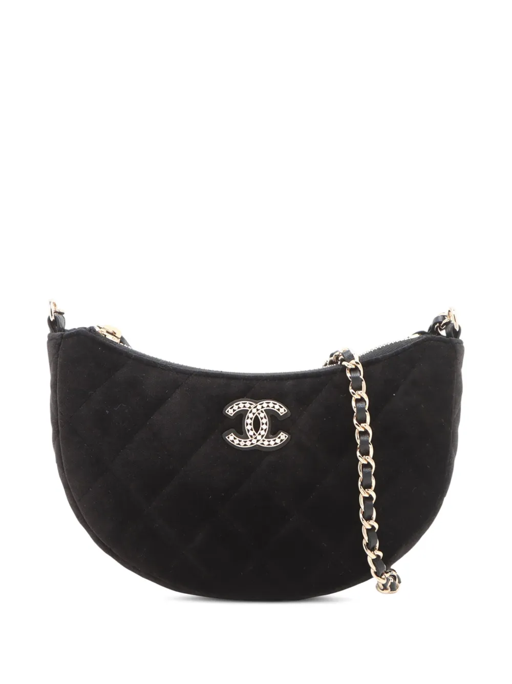 CHANEL Pre-Owned 2021-2025 ココマーク マトラッセ ベロア ハーフムーン チェーン ショルダーバッグ - ブラック