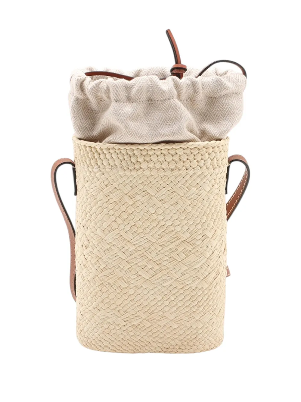 Pre-owned Loewe 2000-2025 Paulas Ibiza Anagram Raffia Square Bucket Bag In Brown
