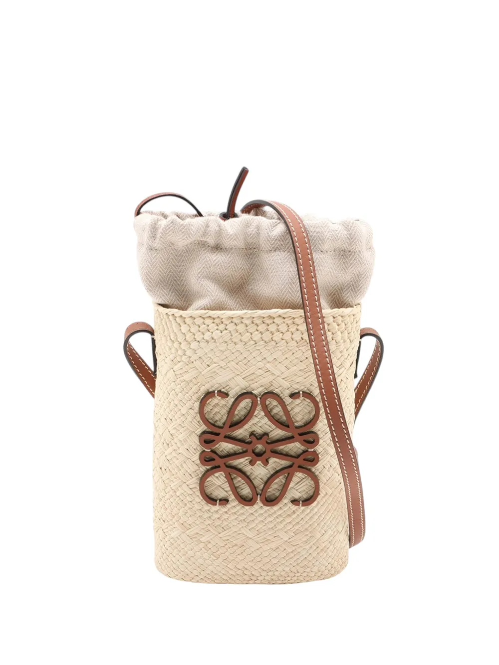 Pre-owned Loewe 2000-2025 Paulas Ibiza Anagram Raffia Square Bucket Bag In Brown
