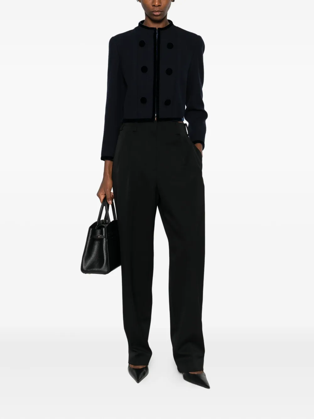 Emporio Armani Double-breasted Cropped Wool Blazer In Black