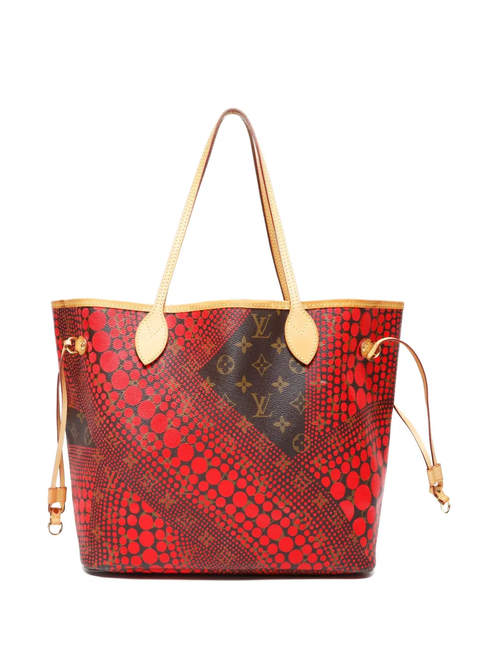Pre-owned Louis Vuitton 2012 Yayoi Kusama Neverfull Mm Monogram Shoulder Bag In Red