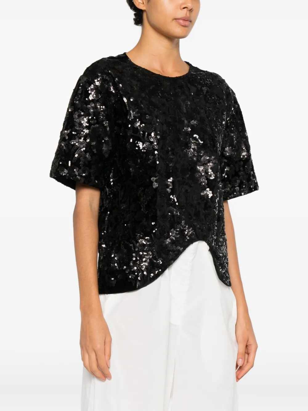 Niccolò Pasqualetti Onda Sequinned Asymmetric Top - Black 