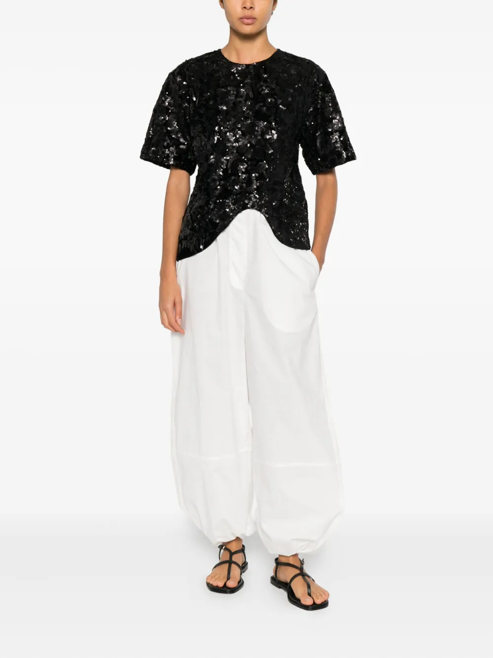Niccolò Pasqualetti Onda sequinned asymmetric top - Zwart
