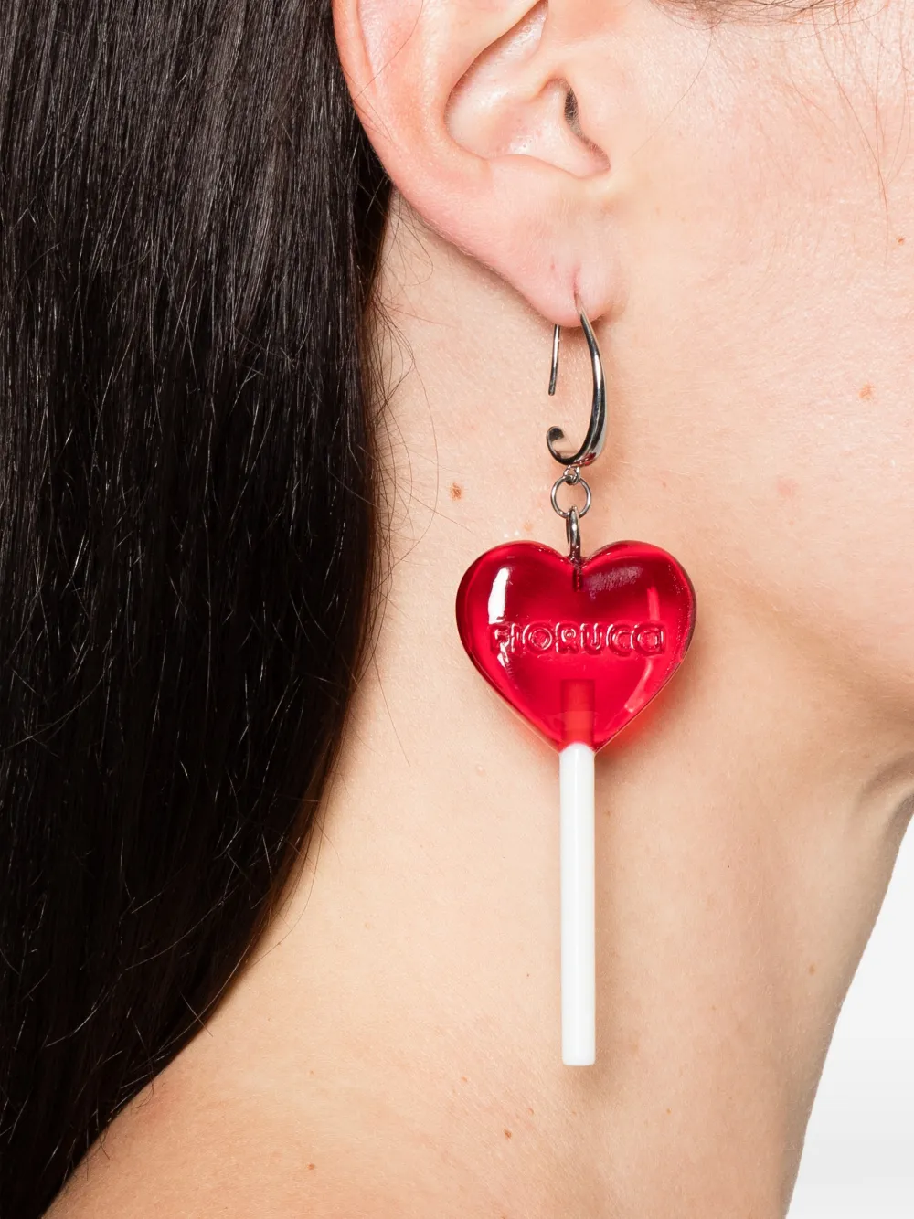 Fiorucci heart-lollipop drop earring - Rood