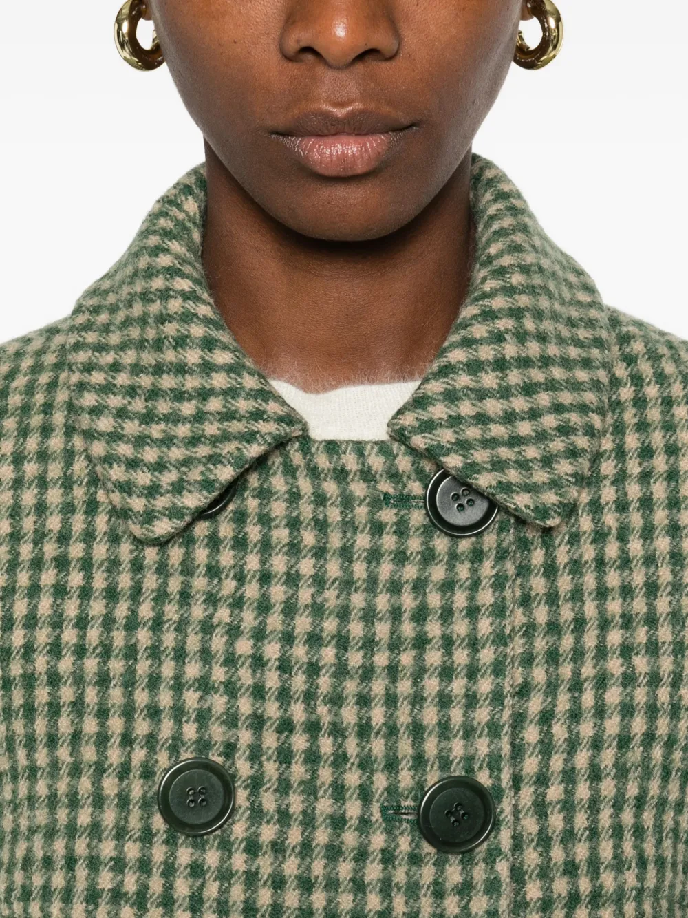 Aspesi Double-breasted Check Coat In Green