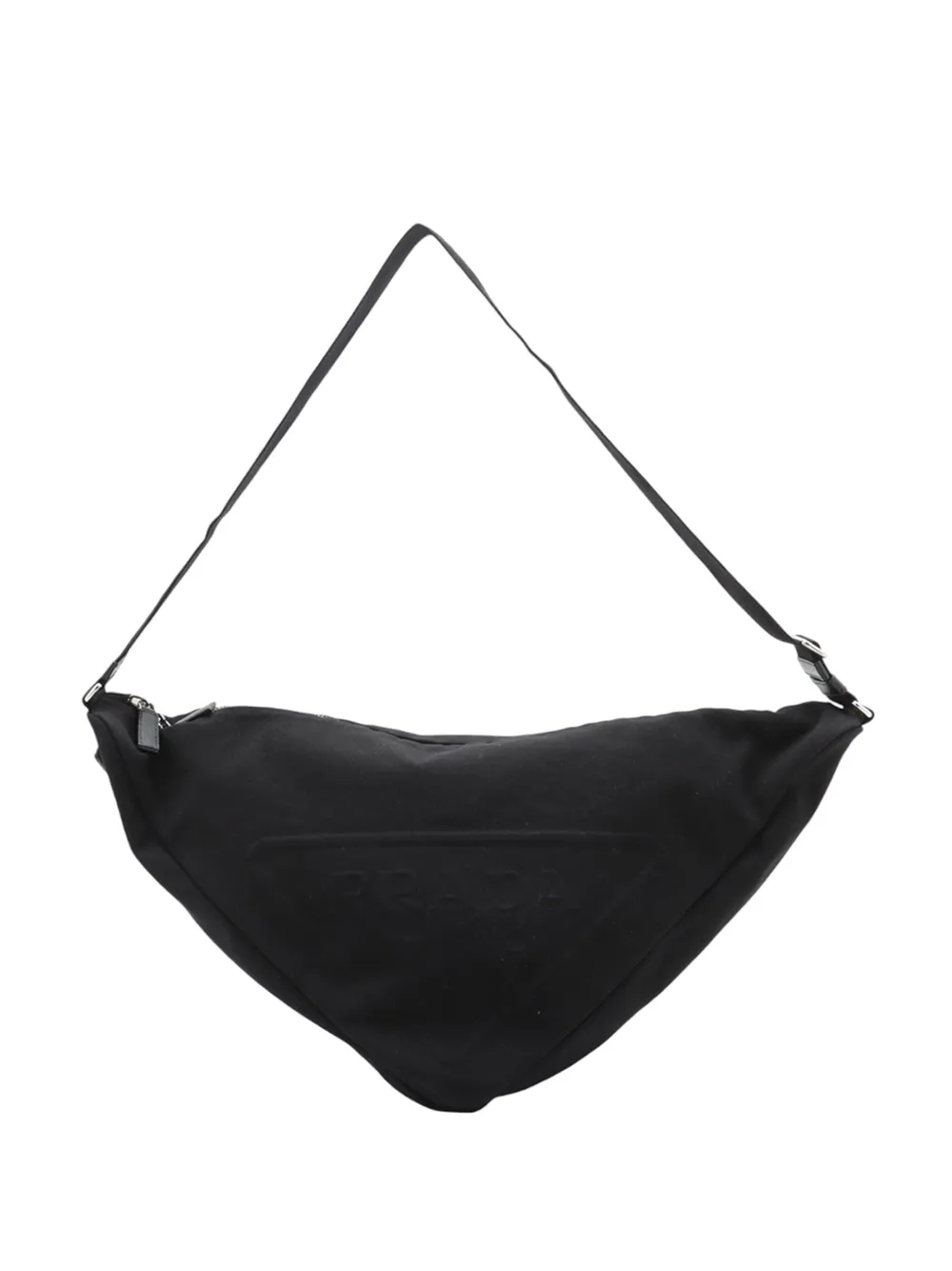 Pre-owned Prada 2013-2025 Canvas Canapa Triangle Logo Shoulder Bag In Black