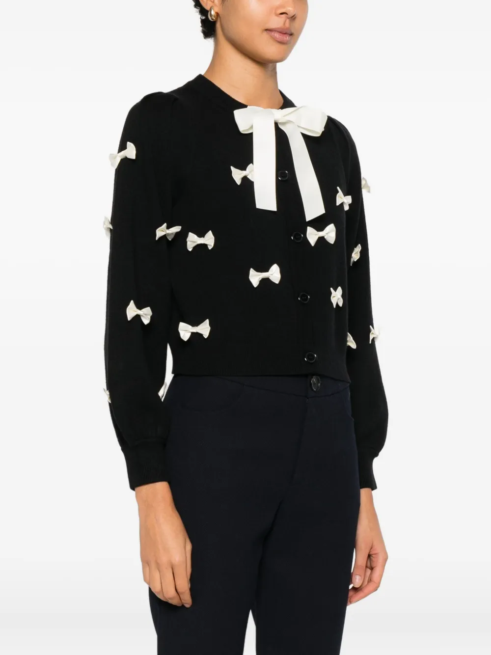 Never Fully Dressed Sophie Bow-embellished Cardigan In Black