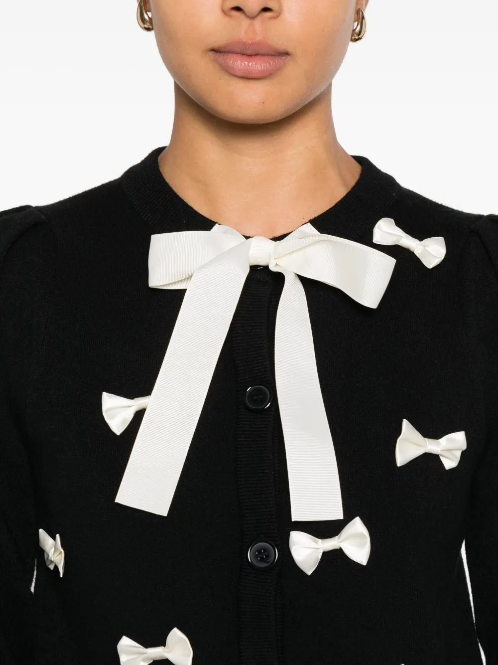 Never Fully Dressed Sophie Bow-embellished Cardigan In Black