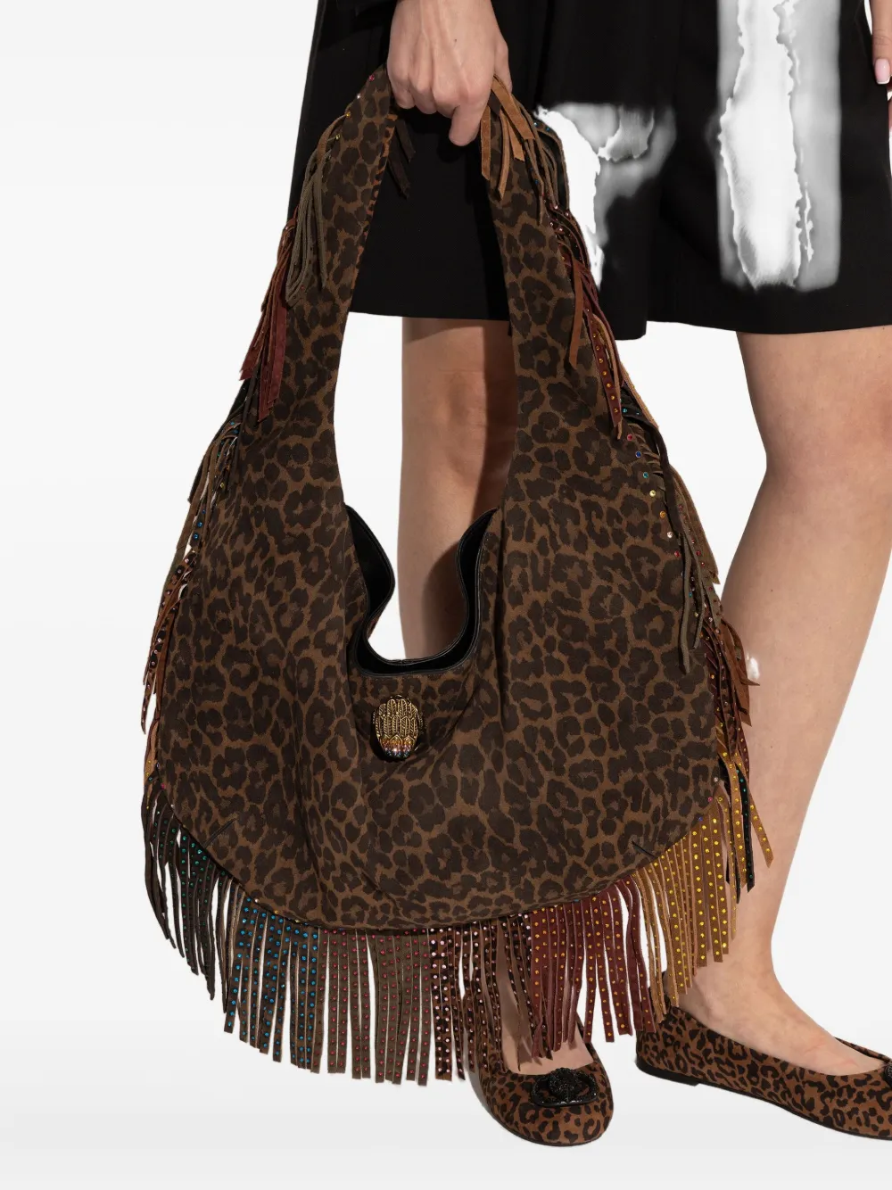 Kurt Geiger London Shoreditch leopard-print fringed shoulder bag - Bruin