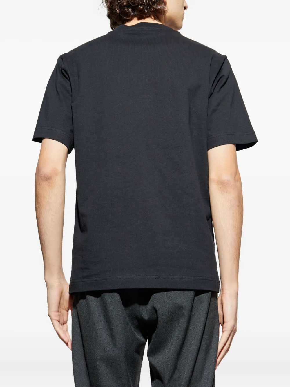 Burberry Men Black Crewneck T-shirt With Ekd And Logo Lettering Embroidery On The Front In Cotton Ma In Black