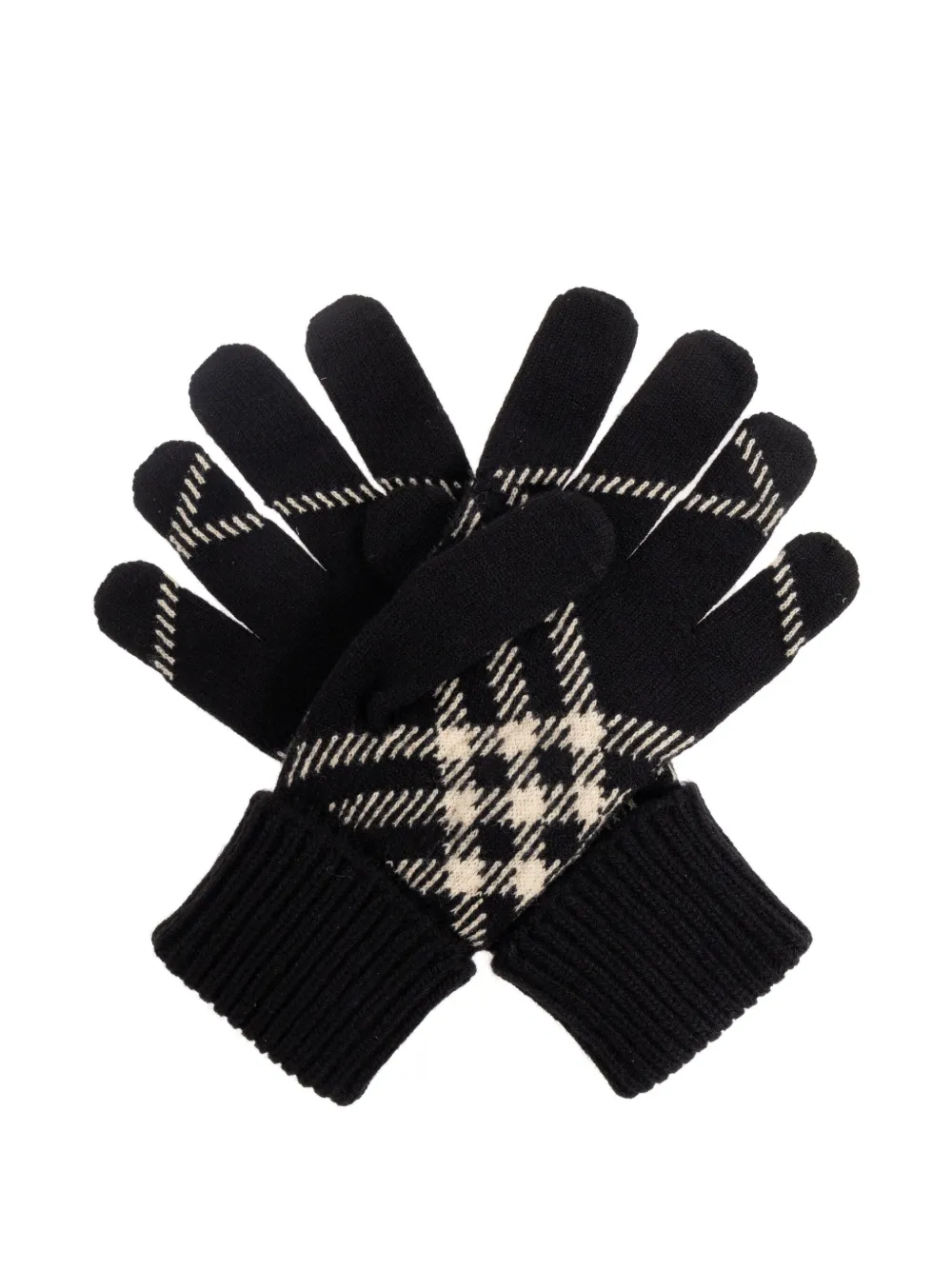 Burberry Patterned Ribbed Gloves In Black