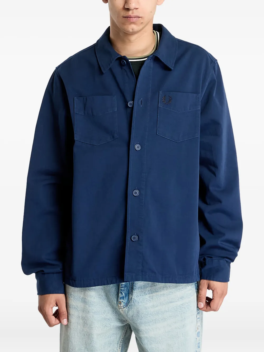 Fred Perry Twill shirtjack met opgestikte zak Blauw