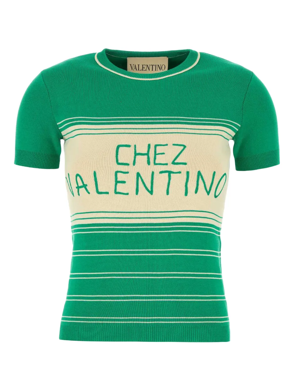 Valentino Cotton Sweater With Crew Neck And Stripes In Green