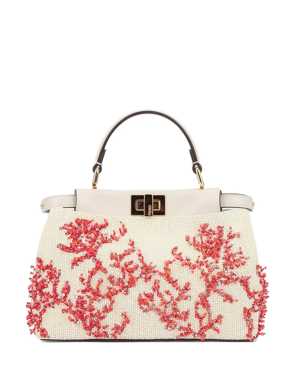 FENDI Peekaboo coral embellished top handle mini bag | Neutrals | Image 1