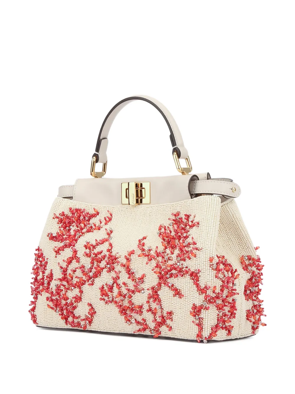 FENDI Peekaboo coral embellished top handle mini bag Beige
