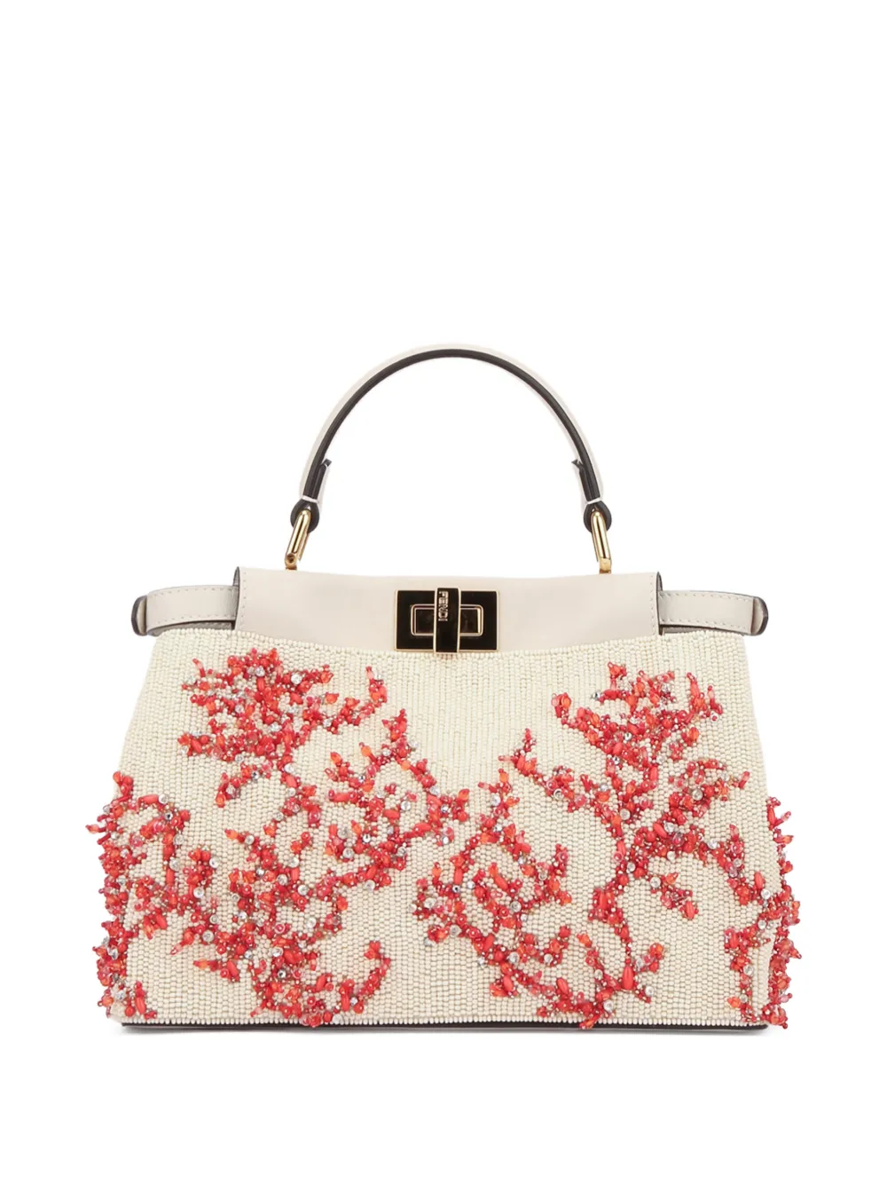 FENDI Peekaboo coral embellished top handle mini bag - Beige