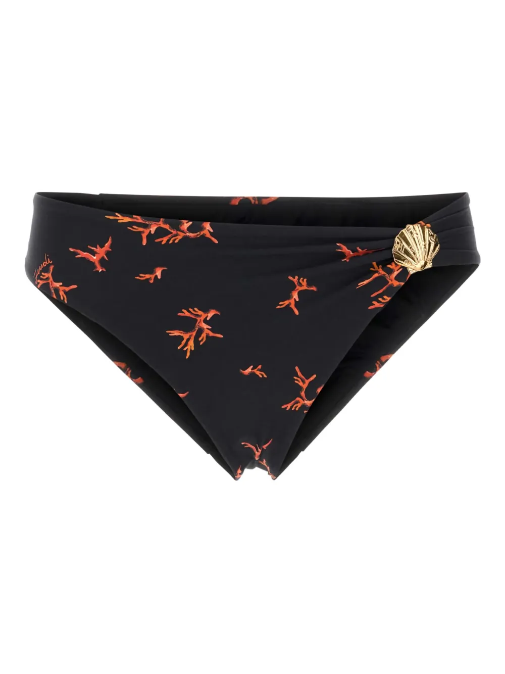 Fendi High Leg Printed Bikini Bottom In Black