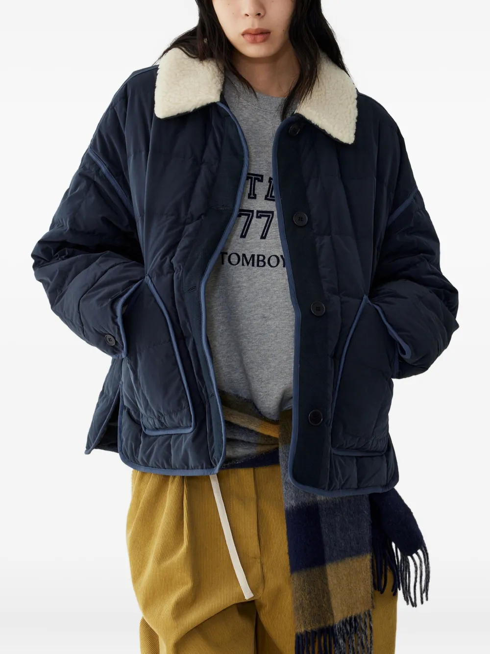 STUDIO TOMBOY Donsjack met afneembare kraag Blauw