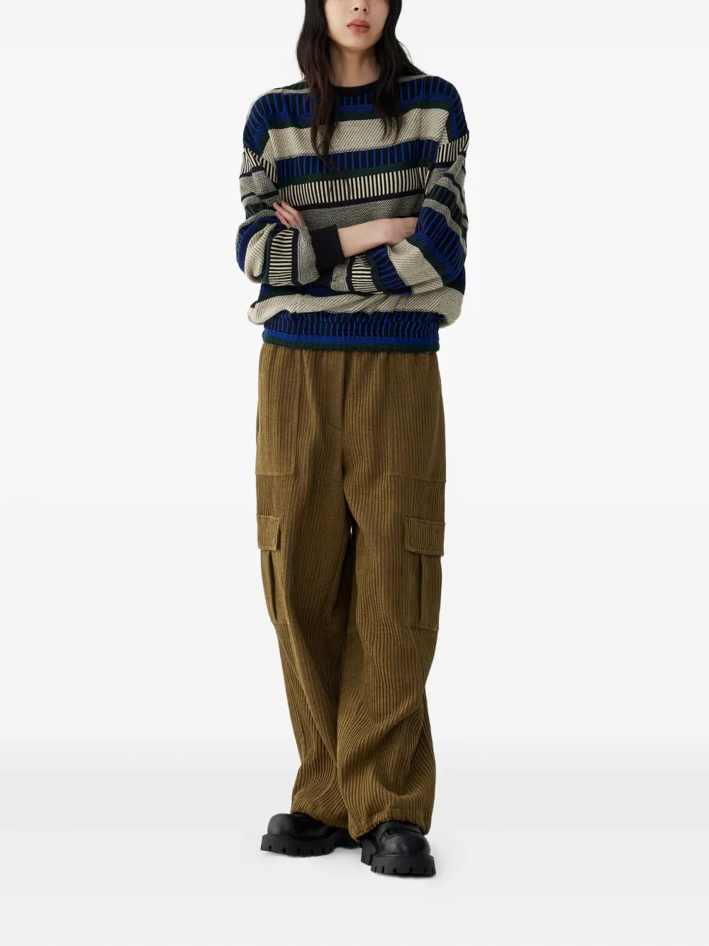 STUDIO TOMBOY Ribfluwelen broek met textuur - Bruin