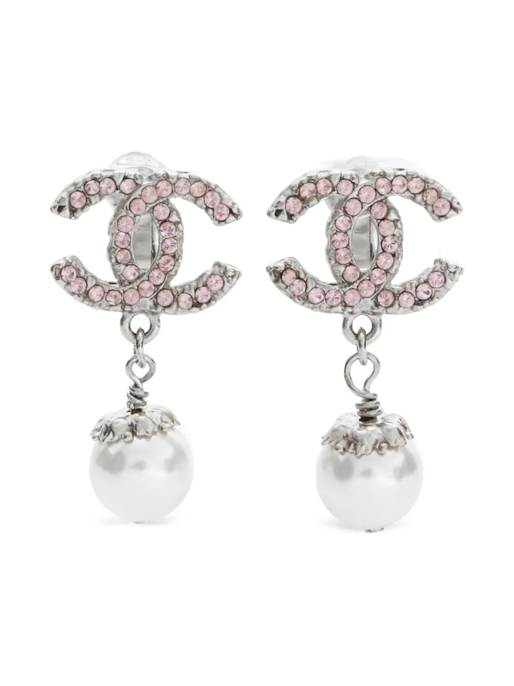 CHANEL Pre-Owned ココマーク シグネチャー イミテーションパール イヤリング - シルバートーン CHANEL Pre-Owned ココマーク シグネチャー イミテーションパール イヤリング - シルバートーン