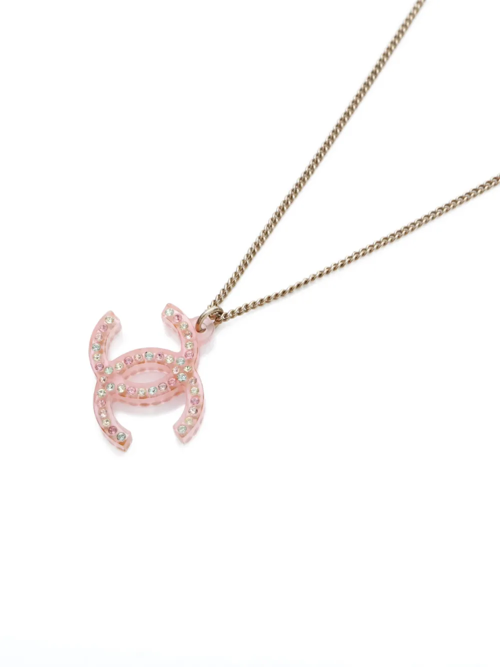 Pre-owned Chanel Signature Interlocking Cc Logo Rhinestone Necklace In Gold