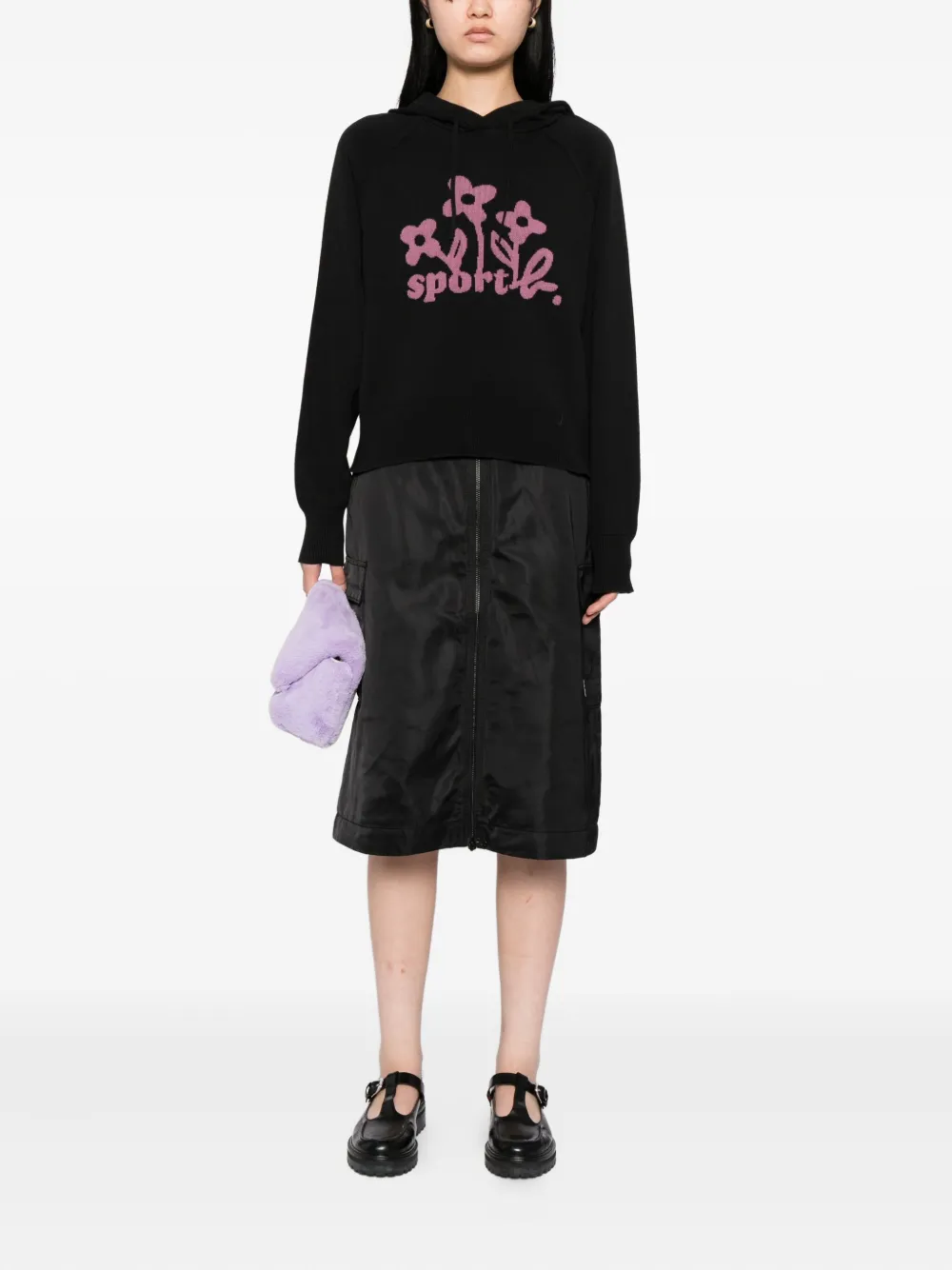 Sport B. By Agnès B. Front-zip Midi Skirt In Black