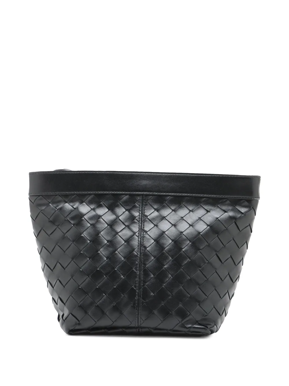 Pre-owned Bottega Veneta 2012-2025 Medium Nappa Intrecciato Flip Flap Pouch Clutch Bag In Black