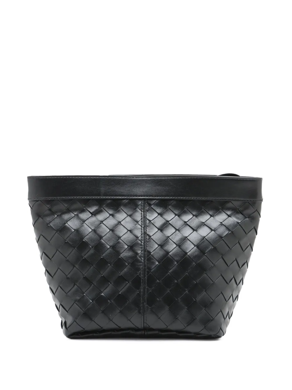 Pre-owned Bottega Veneta 2012-2025 Medium Nappa Intrecciato Flip Flap Pouch Clutch Bag In Black