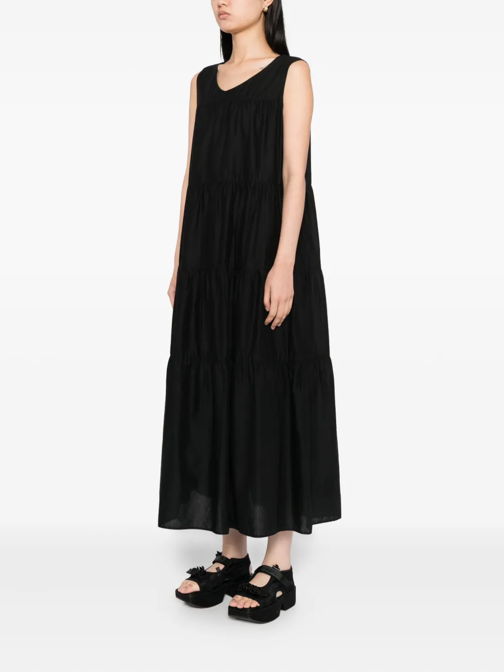 To B. By Agnès B. Tiered Cotton Dress In Black