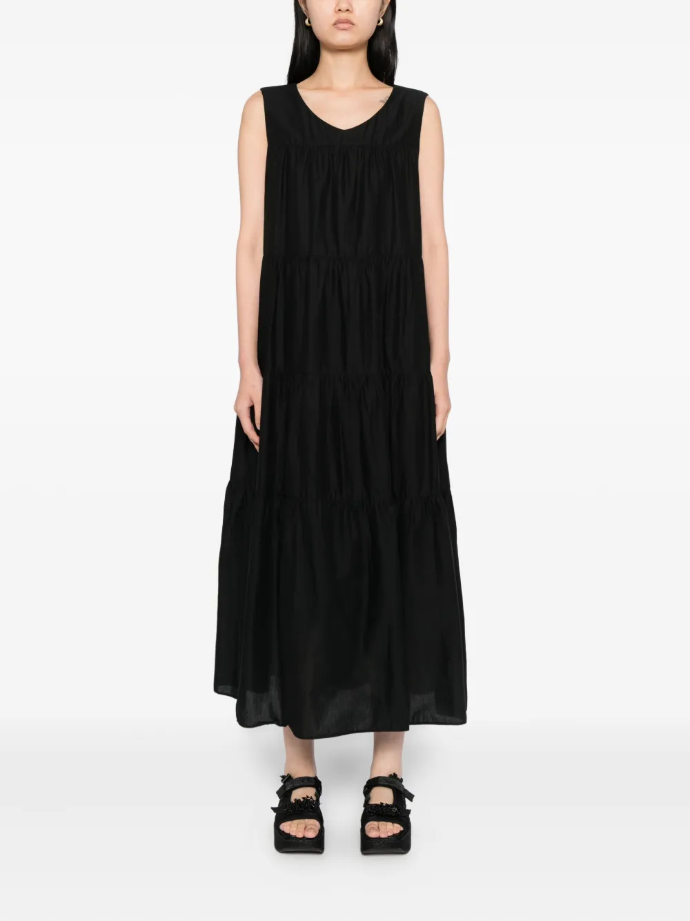 To B. By Agnès B. Tiered Cotton Dress In Black