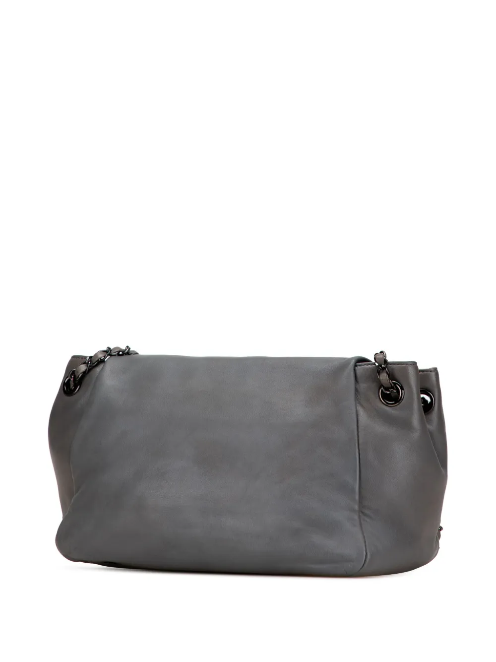 Pre-owned Chanel 2008-2009 Lambskin Studded Cc Accordion Flap Shoulder Bag In Gray